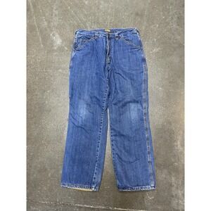 Schmidt Jeans Mens 36x32 Blue Denim Straight Leg Fleece Lined Thermal Workwear